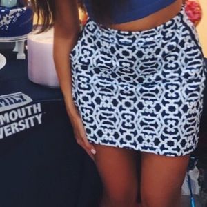Blue and white patterned skirt